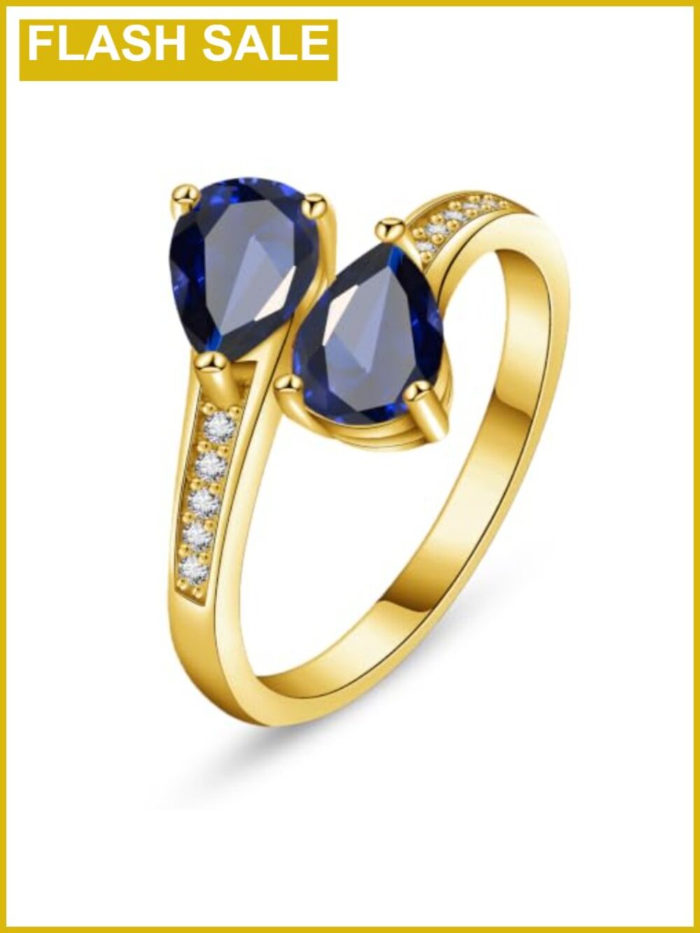 14K Gold Plated Teardrop Birthstone Adjustable Ring for Women